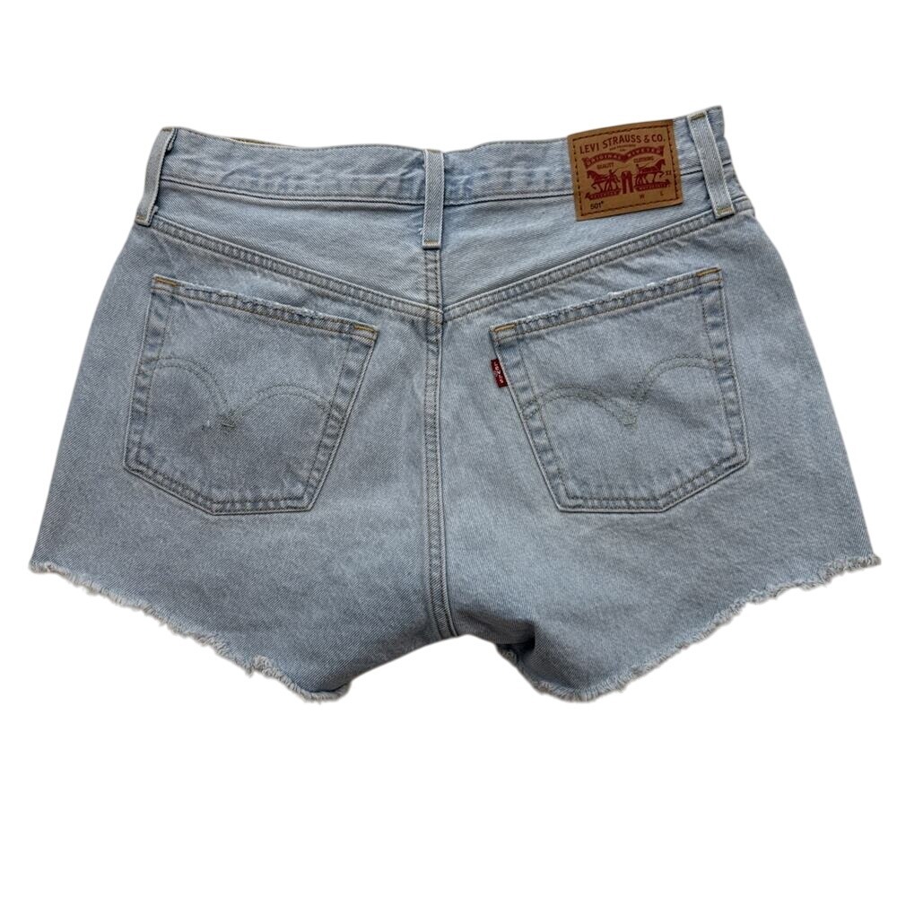 Levi's 501 Light Wash Denim Shorts Womens High Waisted Raw Hem‎ Casual 29